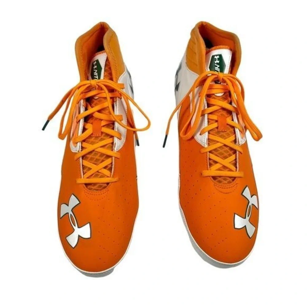 Under‎ Armour Nitro Icon Mid MC Football Cleats Mens Size 15 Orange and White